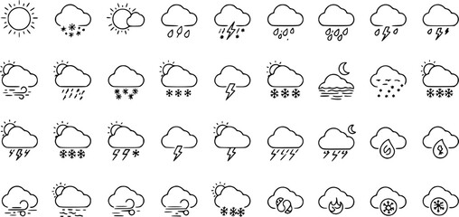 Wall Mural - weather icons. weather forecast icon set. clouds logo. weather , clouds, sunny day, moon, snowflakes