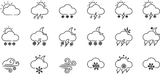 Wall Mural - weather icons. weather forecast icon set. clouds logo. weather , clouds, sunny day, moon, snowflakes