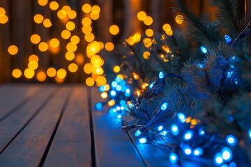 Wall Mural - blue holiday glow abstract bokeh background with bright lights glitter and festive sparkle