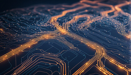 ai data stream flowing through circuit paths