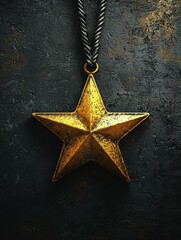 Wall Mural - Golden star pendant on dark background. AI.