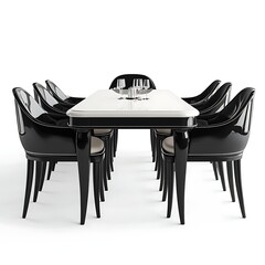 Wall Mural - black and white dining table with chairs isolated on white background