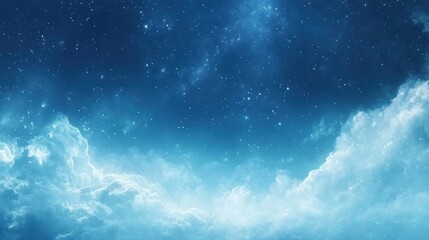 Enchanting Blue Night Sky with Stars and Clouds, Creating Calm and Mystical Atmosphere for Magical Projects