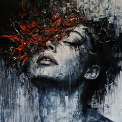 Poster - Abstract Portrait: A Woman's Intense Emotional State