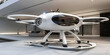 © MZ - Futuristic white drone taxi at residential building, Modern autonomous drone aircraft for urban transport
