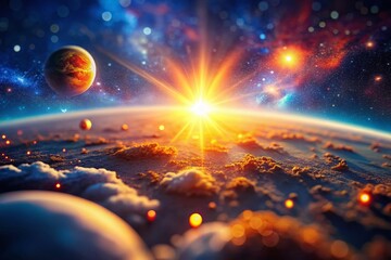 Wall Mural - Miniature Rising Sun in Space: Tilt-Shift Astrophotography
