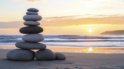 Sticker - Golden Glow: Tranquil Sunset Rocks on Beach Reflecting Last Light of Day