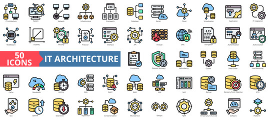 it architecture icon collection set. containing system, network, infrastructure, framework, database