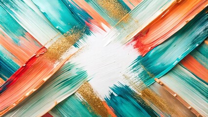 Abstract Colorful Paint Strokes with Gold Glitter Accent