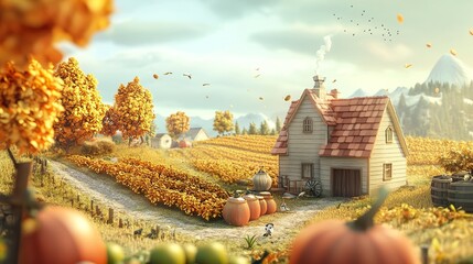 Canvas Print - Autumn Harvest: A Charming Countryside Cottage