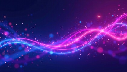 Wall Mural - dark abstract background with swirling purple and blue neon layers and twinkling lights, glowy atmos