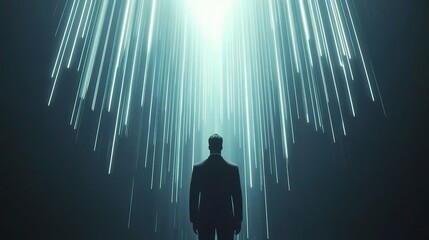 Wall Mural - Businessman Silhouette Against Dramatic Light Burst in Dark Setting