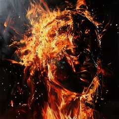 Poster - Fiery Portrait: Abstract Expression of Passion and Power