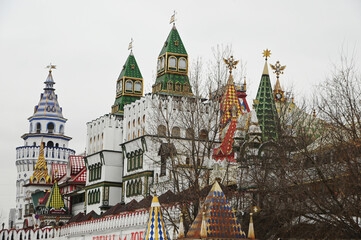 View of the beautiful architecture of Izmailovsky Market is a major market where most tourists go to buy souvenirs. It is a very charming market located in Moscow capital city , Russia.