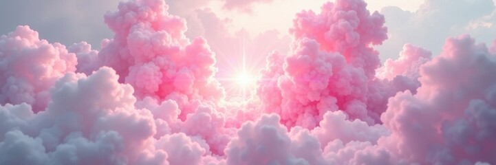 Pink starburst exploding in a soft white cloudscape, soft, white, explosion
