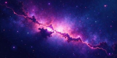 Wall Mural - cosmic nebula against a dark blue background with vibrant purple and pink hues, stars, galaxy