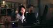 © peopleimages.com - Tired, asian woman or night with laptop for design, project deadline or fatigue at office. Female person, employee or designer working late with computer for overworked strain or burnout at workplace