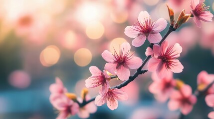 Canvas Print - Spring Equinox Day Japan Flower Viewing Festival Sakura Cherry Blossoms Bokeh De Focused Background