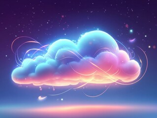 Wall Mural - A colorful cloud with a blue and pink hue. The cloud is surrounded by a purple and blue sky