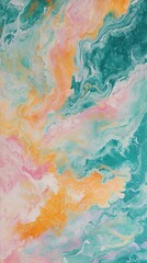 Wall Mural - A painting of a colorful swirl with a blue and green background. The colors are bright and vibrant, creating a sense of energy and movement. The painting seems to be abstract