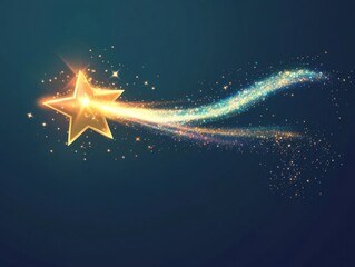 Wall Mural - A star is shooting out of the sky, leaving a trail of glitter behind it. Concept of wonder and magic, as if the star is a symbol of hope and inspiration