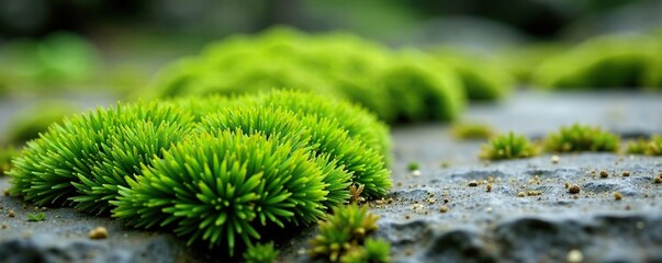 Soft, feathery moss on weathered stone surface, stone, nature, muted colors