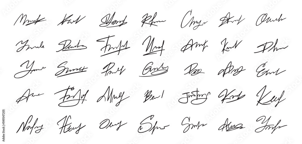 Signatures set. Fictitious handwritten signatures template for signing ...