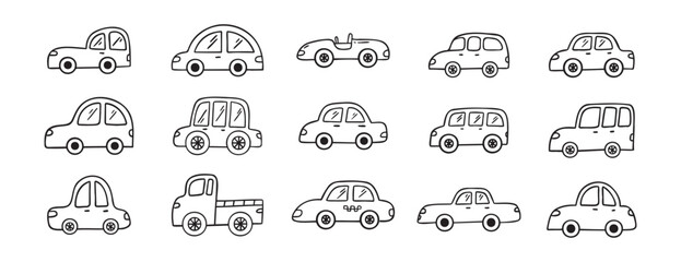 Wall Mural - Car doodle hand drawn line icon set. Car drawing outline clipart