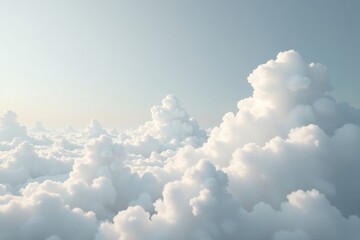 Wall Mural - Gentle white cloud formations float on a soft gray cloudy background, ethereal, serene