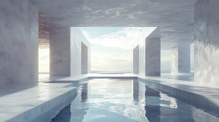 Canvas Print - Modern Minimalist Architecture: Serene Pool and Ocean View