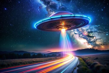 Wall Mural - Mysterious Alien Craft Arrival: Long Exposure Night Sky Phenomenon