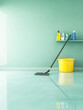 © JuanM - Cleaning supplies and mop in a bright tidy room with a smooth floor