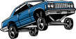 © Adam Vector Station - Retro American Blue Lowrider Muscle Bouncing Car Cartoon Illustration