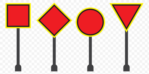 Wall Mural - Realistic yellow road sign. Isolated signal tables. Blank street traffic symbols, stopping boards. Signaling plates vector set. Signal road for control traffic collection illustration. eps 10.