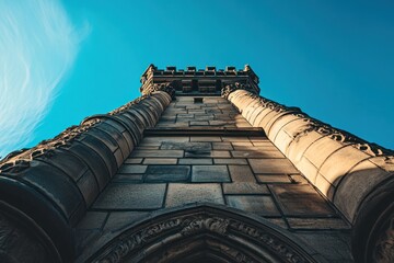 Poster - Tall stone tower under blue sky.