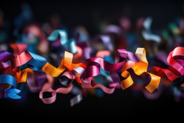 Fototapete - Colorful ribbons floating against dark background.