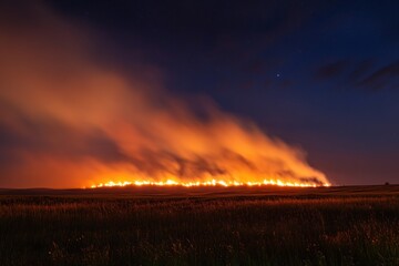 Poster - Field burning at night.