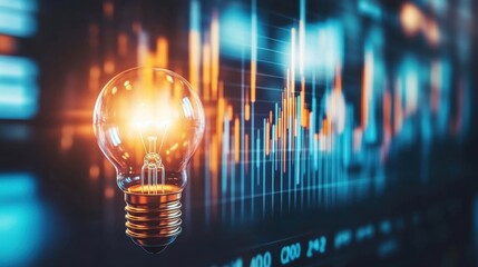 Wall Mural - light bulb illuminating growing graph with financial data analysis