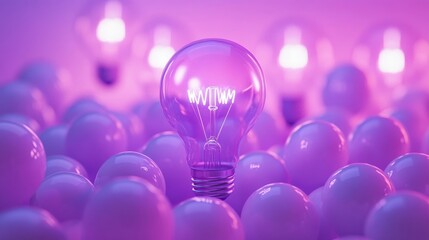Wall Mural - unique purple light bulb surrounded by white spheres in soft glow