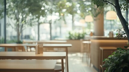 Aufkleber - Blurred cafe with tables, chairs, trees.