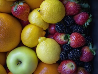 Wall Mural - Fruits piled close together, top view.