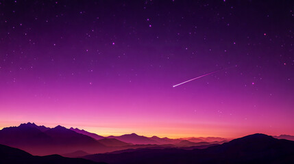Wall Mural - Vibrant night sky with shooting star over mountain silhouette at sunset