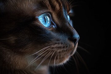 Wall Mural - Close-up of a dark cat's blue eye.