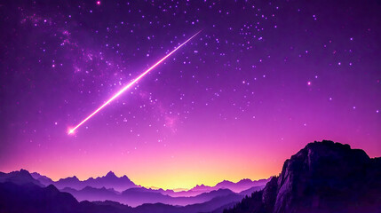 Wall Mural - Stunning shooting star over mountainous night sky with vibrant purple hues