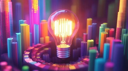 Wall Mural - abstract light bulb surrounded by colorful digital structures