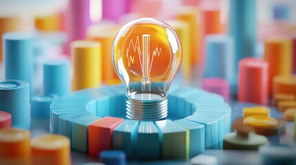 Wall Mural - colorful geometric background with light bulb in the center