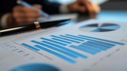 Poster - Business man analyzing charts with pen.
