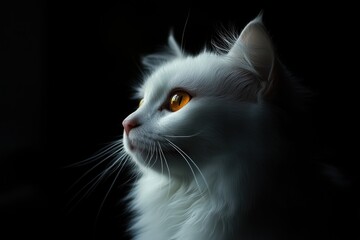 Aufkleber - White cat profile on dark background.