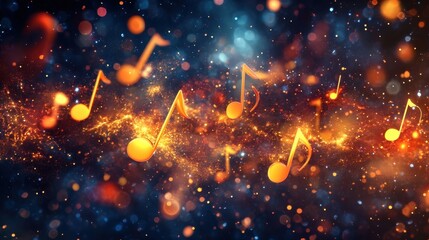 Wall Mural - vibrant musical notes floating in a cosmic galaxy background