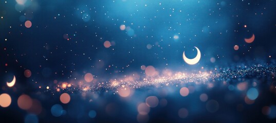 Leinwandbilder - Night sky with moons and sparkling lights, dreamy scene.